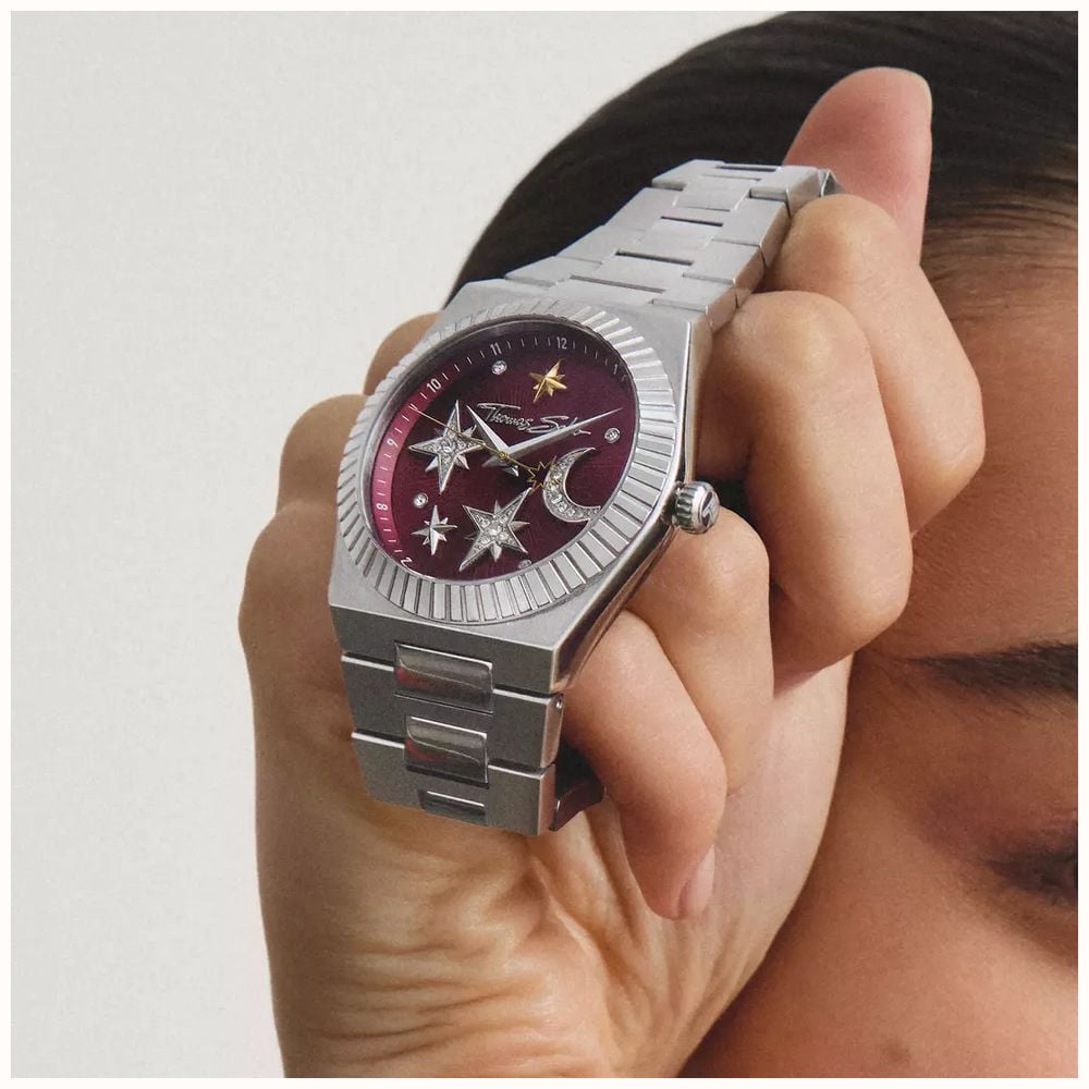 Thomas Sabo Moon And Stars Quartz (39mm) Red Sunray Dial / Stainless Steel Bracelet WA0466-201-212-39 - autre vue 4