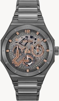 HUGO Montre squelette #grail pour homme (44 mm) avec cadran gris et bracelet en acier inoxydable bronze 1530378