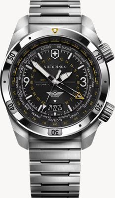 Victorinox Air Pro Automatic GMT (43 mm), schwarzes Zifferblatt / Edelstahlarmband 242004