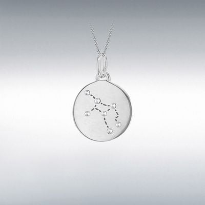 Sterling Silver Rhodium Plated Cubic Zirconia Virgo Star Sign Constellation Disc Pend 8.68.5749