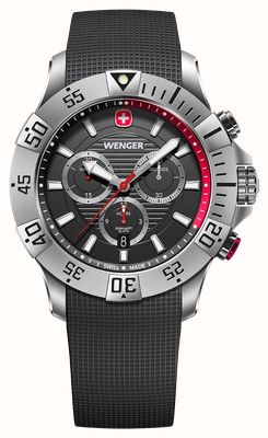 Wenger Seaforce Quarz-Chronograph (43 mm), schwarzes Zifferblatt / schwarzes Silikonarmband 01.0643.122