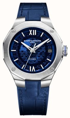 Baume & Mercier Мужские автоматические часы Riviera с синим циферблатом и синим кожаным ремешком M0A10714