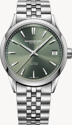 Raymond Weil Freelancer date automático (40 mm) esfera verde con efecto rayos de sol / brazalete de acero inoxidable 2741-ST-52001
