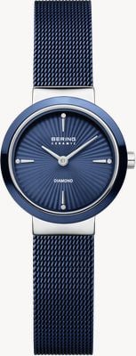 Bering 经典钻石石英表 (27毫米) 纹理蓝色表盘 / 蓝色米兰网格表带 10725-307