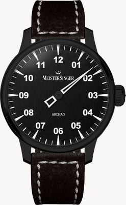 MeisterSinger Archao Automatic DLC (43mm) Black Grained Dial / Black Leather Strap AR902BL