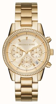 Michael Kors Bryant Crystal Set Bezel Gold-Toned Watch MK6356