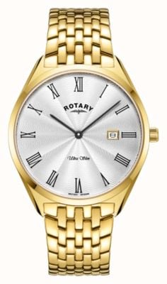 Rotary Men's Ultra Slim | Gold Plated Steel Bracelet | Silver Dial GB08013/01
