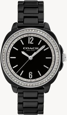 Coach Damenuhr Kitt (34 mm) mit schwarzem Zifferblatt und schwarzem Keramikarmband 14504564