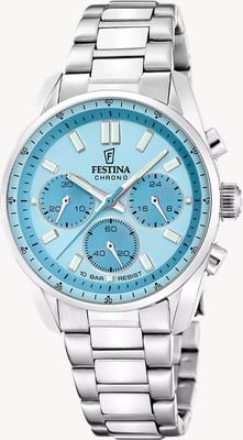 Festina 男友款石英计时表（37.5毫米），天蓝色表盘/不锈钢表带 F20753/2