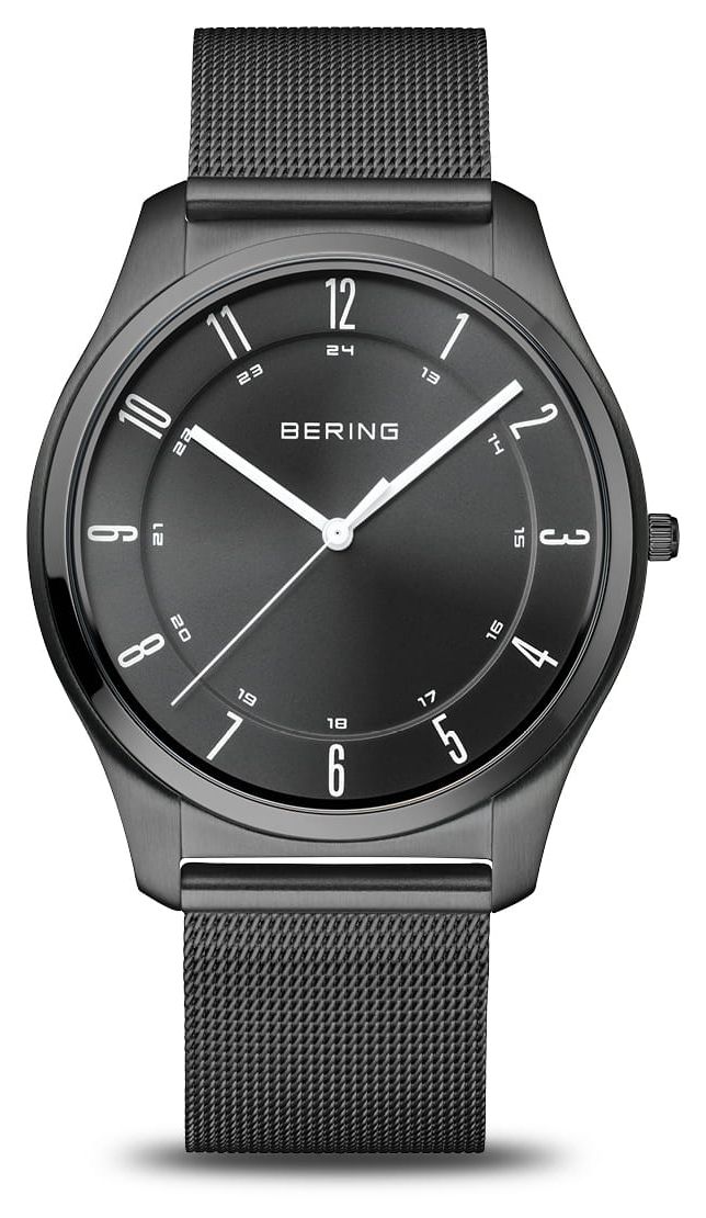 Bering Cadran noir Ã  rayons de soleil ultra-mince Ã  quartz montre