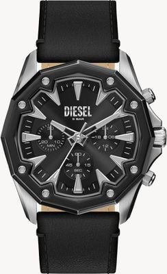 Diesel Stinger Chronograph (46mm) Black Dial / Black Leather Strap DZ4710