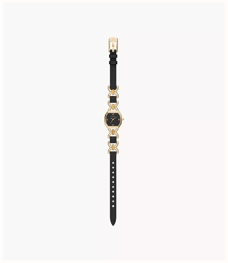 Fossil Harlow 22 mm Three-Hand Black Leather and Gold-Tone Stainless Steel Fossil Watch ES5496 - alternate view 4