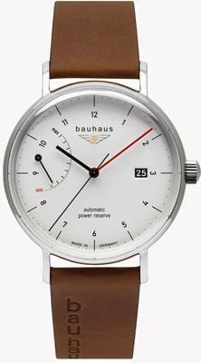 Bauhaus Classic Automatic Power-Reserve (41mm) White Dial / Brown Leather Strap 21601