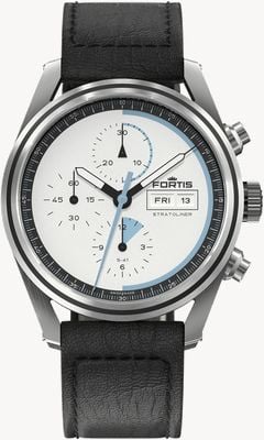 FORTIS Stratoliner S-41 Automatic White Dust (41mm) Black Leather Aviator Strap F2340014