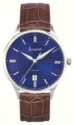 Accurist Hommes classiques | cadran bleu | bracelet en cuir marron 73005
