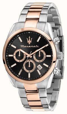 Maserati Attrazione pour homme (43 mm) cadran noir / bracelet en acier inoxydable bicolore R8853151002