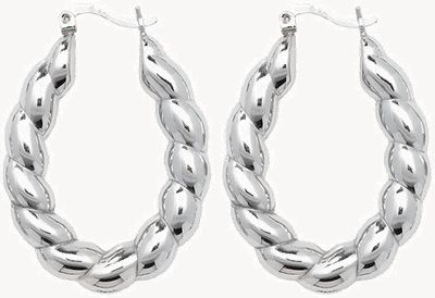 Silver Large Twist Creole Earrings G5888