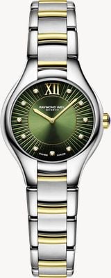 Raymond Weil Noemia Diamantquarz (24 mm) grünes Sunray-Zifferblatt / zweifarbiges Edelstahlarmband 5124-STP-52181