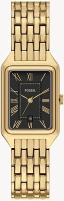 Fossil Raquel (23 mm) mostrador preto / pulseira de aço inoxidável com revestimento dourado ES5434