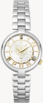 Plein Sport Tiger Luxe (36 mm) transparentes silbernes Zifferblatt / Edelstahlarmband PSMBA0123