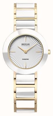 Bering Ceramic (29mm) White Sunray Dial / Gold PVD Stainless Steel & Ceramic Bracelet 11429-758