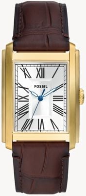 Fossil Mostrador prateado Carraway (30 mm) / pulseira de couro marrom FS6011