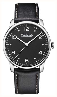 Hanhart Pioneer silva (38,5 mm) quadrante nero / cinturino in pelle nera - m 782.210-8010