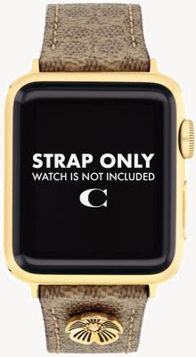 Coach Apple watch band (38/40/41mm) bruine leren band met bloemversiering 14700235