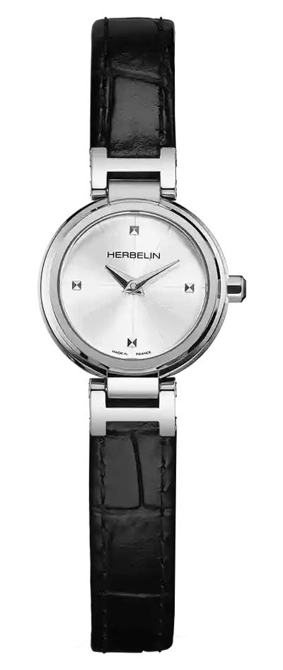 Herbelin Lady H Quartz 22mm Silver Sunray Dial  Black Watch