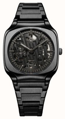 D1 Milano Cadran squelette noir carré (37 mm) / Bracelet en acier inoxydable PVD noir SLBJ02