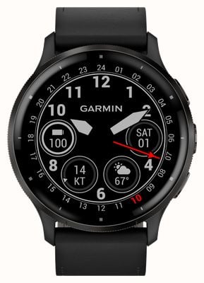 Garmin Venu 3（45毫米）石岩色不锈钢表圈/黑色皮革表带 010-02784-52