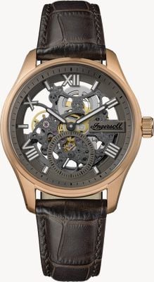 Ingersoll THE MAVERICK Automatic Small-Seconds (40mm) Grey Skeleton Dial / Brown Leather Strap I17402