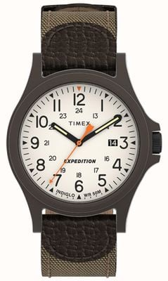 Timex Herren | Expedition | Wohnmobil | cremefarbenes Zifferblatt | Khakifarbenes Stoffarmband TW4B23700