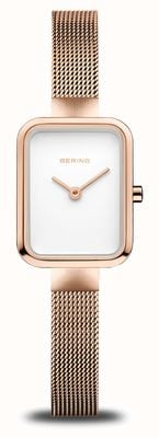 Bering Classic Petite Square | White Dial | Rose Gold PVD Mesh 14520-364
