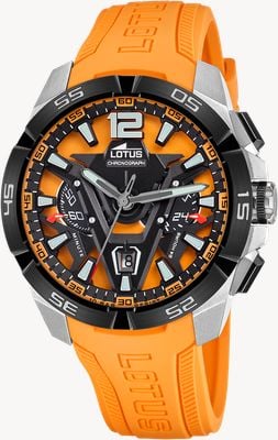 Lotus Vortex Quartz Chronograph (45.3mm) Orange & Black Dial / Orange Rubber Strap L18944/3
