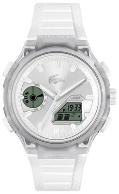 Lacoste LC33, podwójny wyświetlacz, wielofunkcyjny (40 mm), srebrna tarcza ze szlifem słonecznym / biały pasek silikonowy 2011480