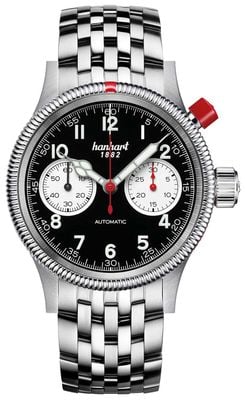 Hanhart Pioneer MK I Reverse Panda (40 mm) cadran noir / bracelet en acier inoxydable 714.211-6428