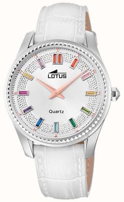Lotus Bonheur pour femme (38mm) cadran argent / bracelet cuir blanc L18899/1