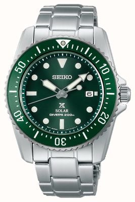 Seiko Компактные часы Prospex с зеленым циферблатом диаметром 38,5 мм и солнечными батареями SNE583P1