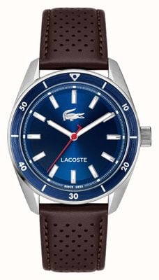 Lacoste BOSTON Three-Hand Quartz (39mm) Blue Dial / Brown Leather Strap 2011489