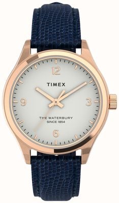 Timex Caja en tono dorado rosa Waterbury para mujer y correa azul marino TW2U97600