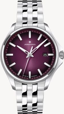 Junghans Meister's Quartz 35 (35mm) violette wijzerplaat met gradiënteffect en gelakte wijzerplaat / roestvrijstalen band 47/4532.44