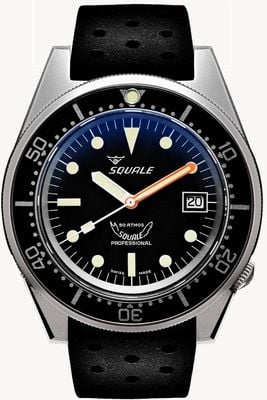 Squale 1521 black blasted (42mm) mostrador preto / pulseira de silicone preta relógio 1521BKBL.NT
