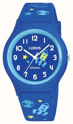 Lorus Детские космические часы 100 м (34 мм), синий циферблат/синий силикон RRX45HX9