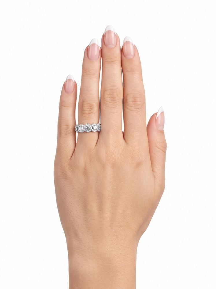 1.55ct Round Brilliant Natural Diamond Platinum Halo Five Stone Ring E94044 - alternate view 4