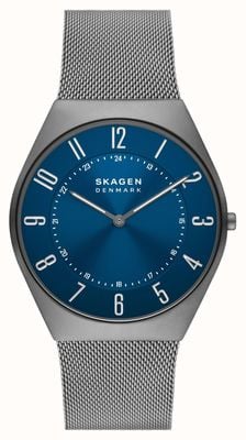 Skagen Verde masculino | mostrador azul | pulseira de malha de aço gunmetal SKW6829