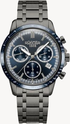 Roamer Mercury Quartz Chronograph (43.5mm) Blue Dial / Black PVD Stainless Steel Bracelet 968988 44 45 20