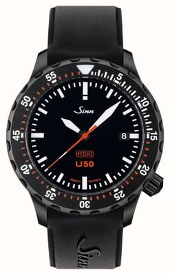 Sinn U50 hydro s 5000m (41mm) mostrador preto / pulseira de silicone preta 1051.020 BLACK SILICONE