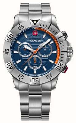 Wenger Seaforce Quarz-Chronograph (43 mm), blaues Zifferblatt / Edelstahlarmband 01.0643.125