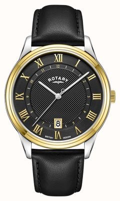 Rotary Quartz habillé avec date (40,5 mm), cadran noir anthracite / bracelet en cuir noir GS05391/10